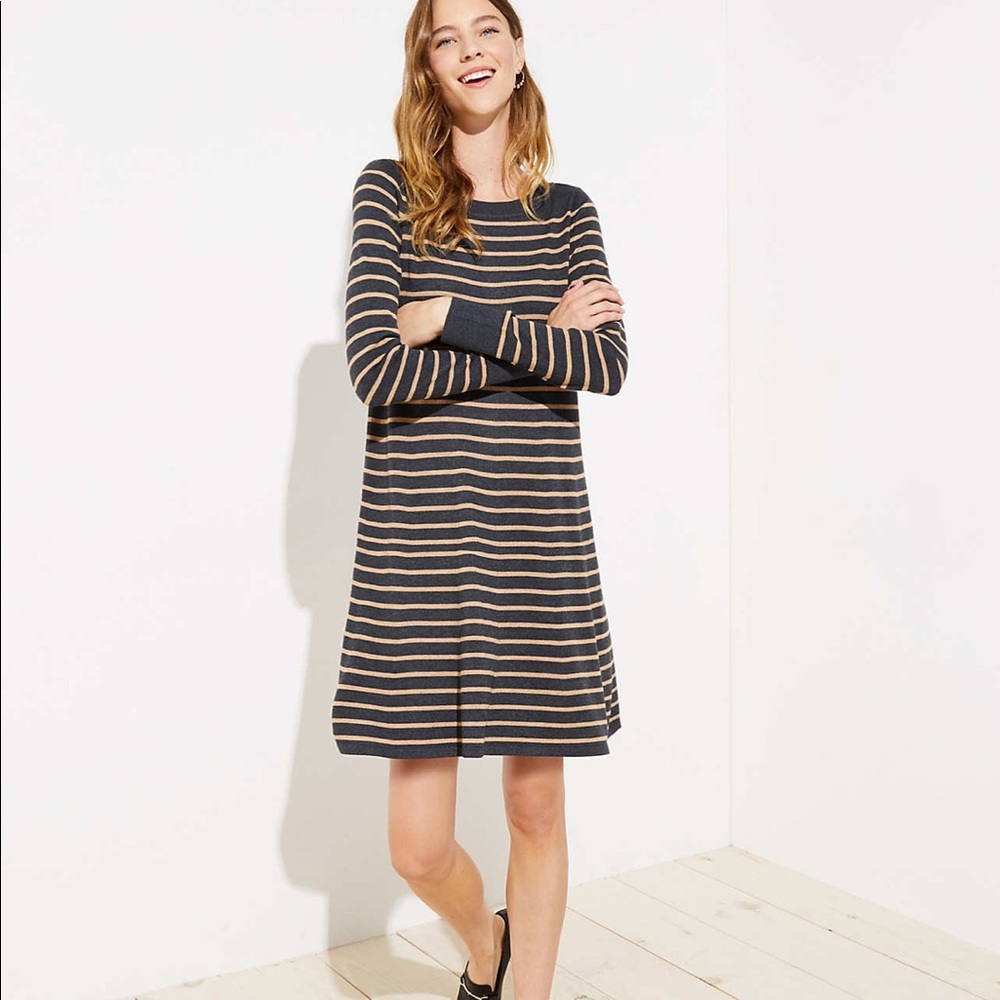 Loft Petite Striped Swing Sweater Dress Small